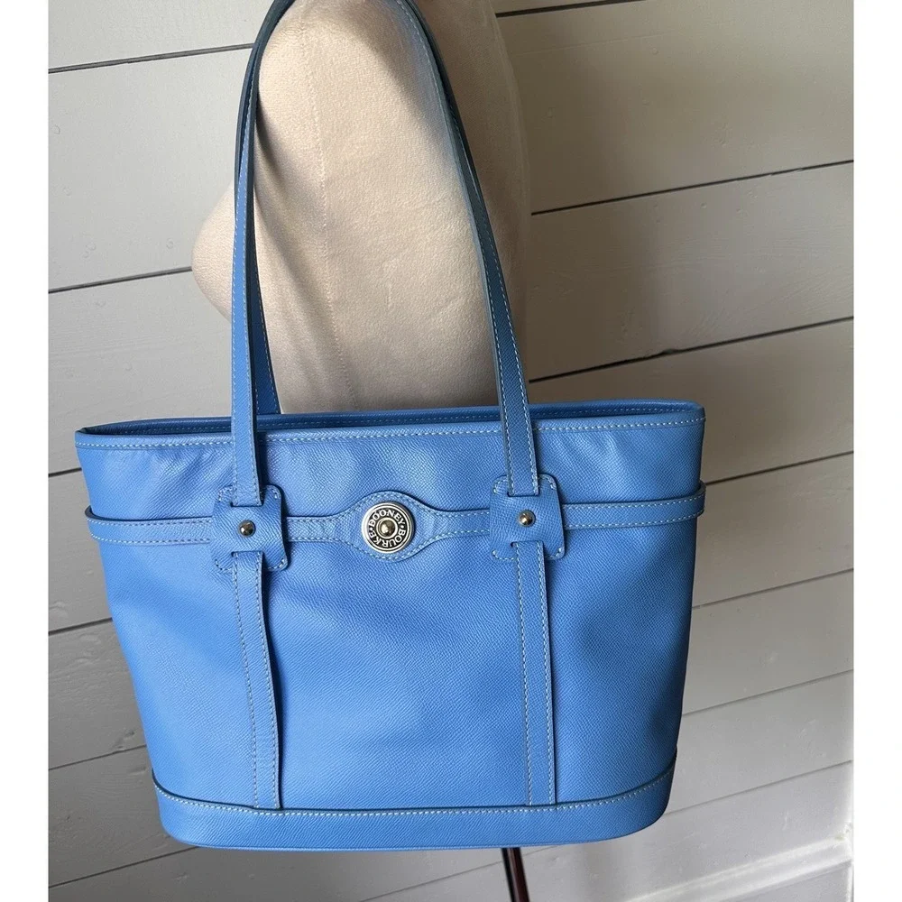 Dooney & Bourke Large Sky Blue Leather Tote Bag Cerulean Office Travel Preppy